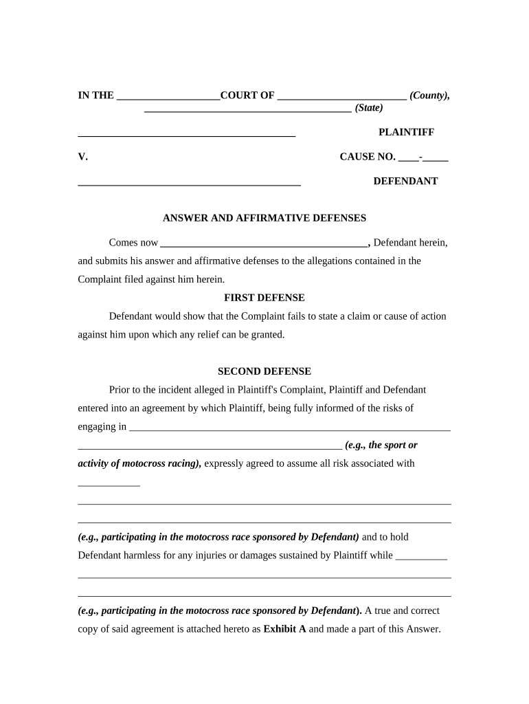 Answer Defendant  Form