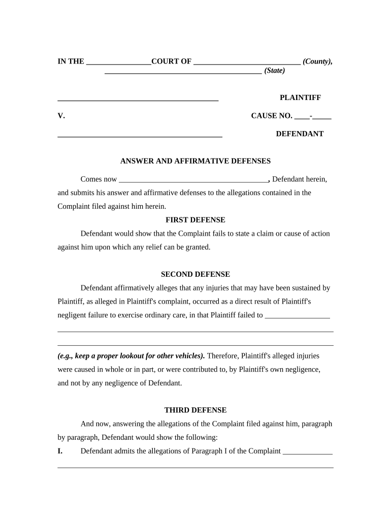 Lawsuit Answer Format