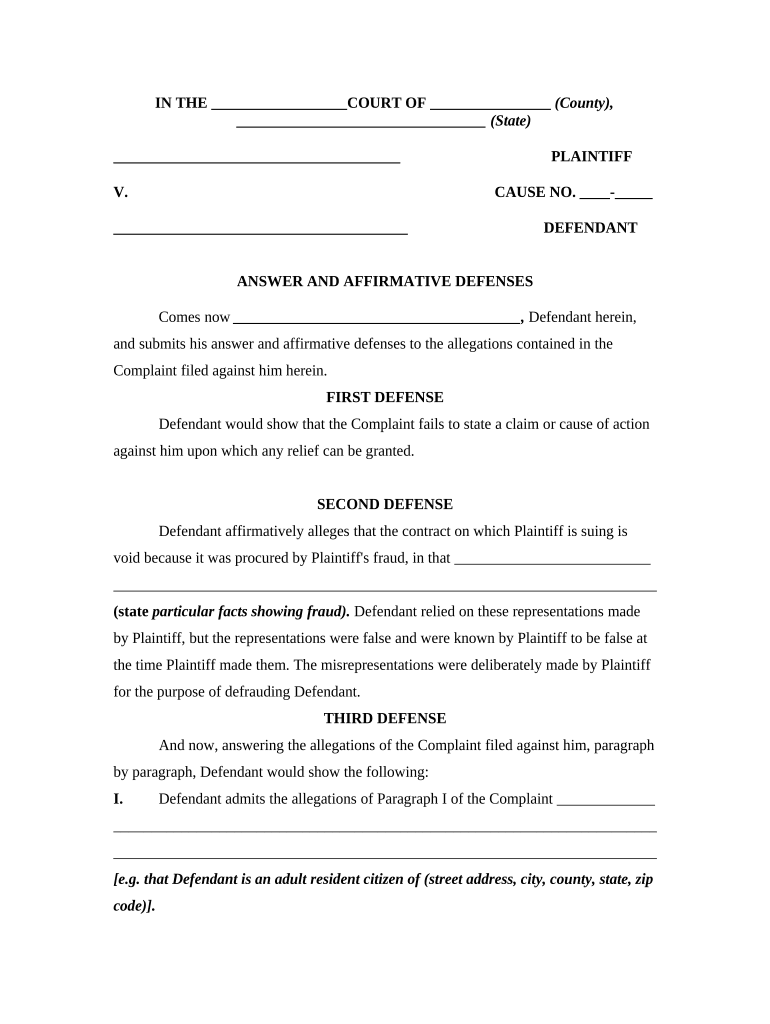 Answer Civil Lawsuit  Form