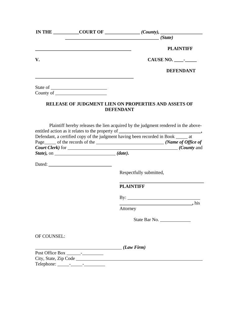 Completed Example of the Judgment Lien Document Bexar County Judgement Lien  Form
