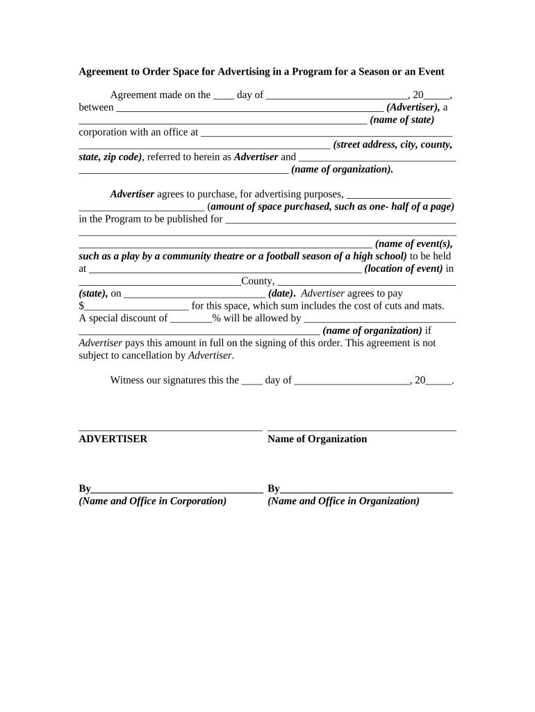 Agreement Space Advertising  Form