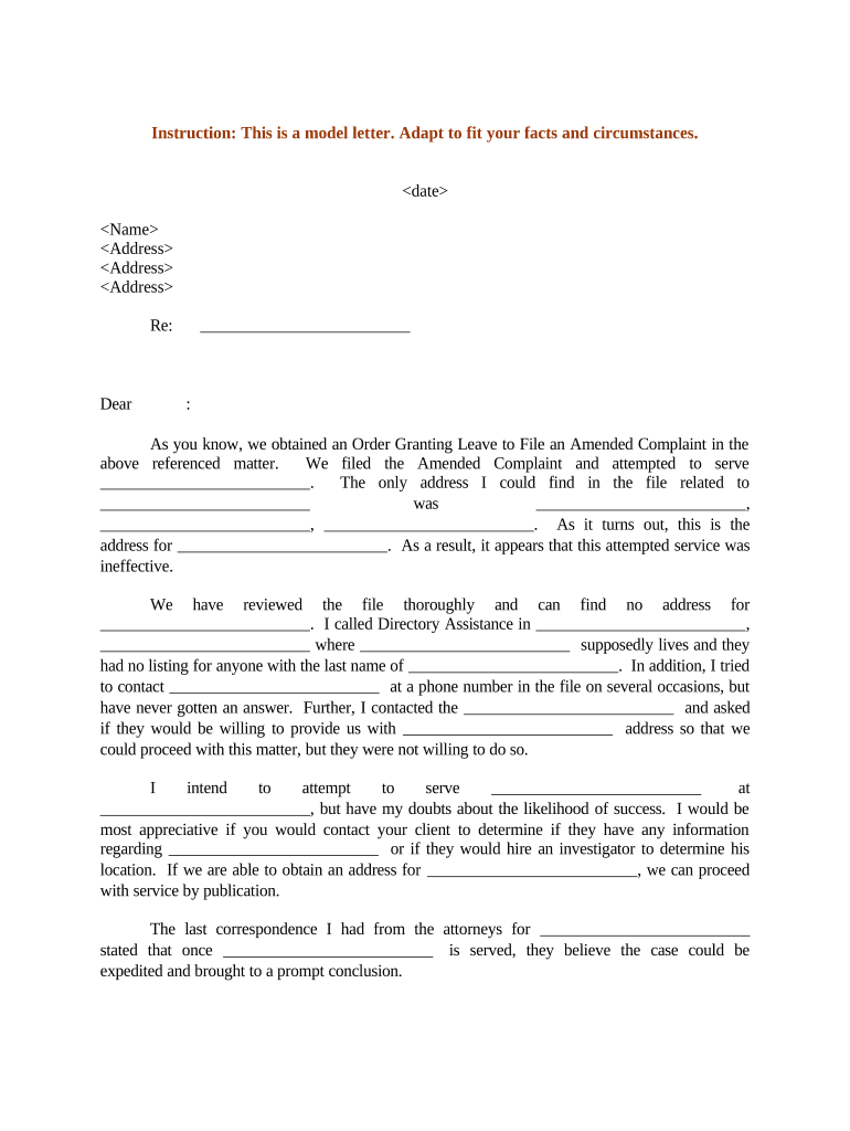 Sample Letter Service  Form