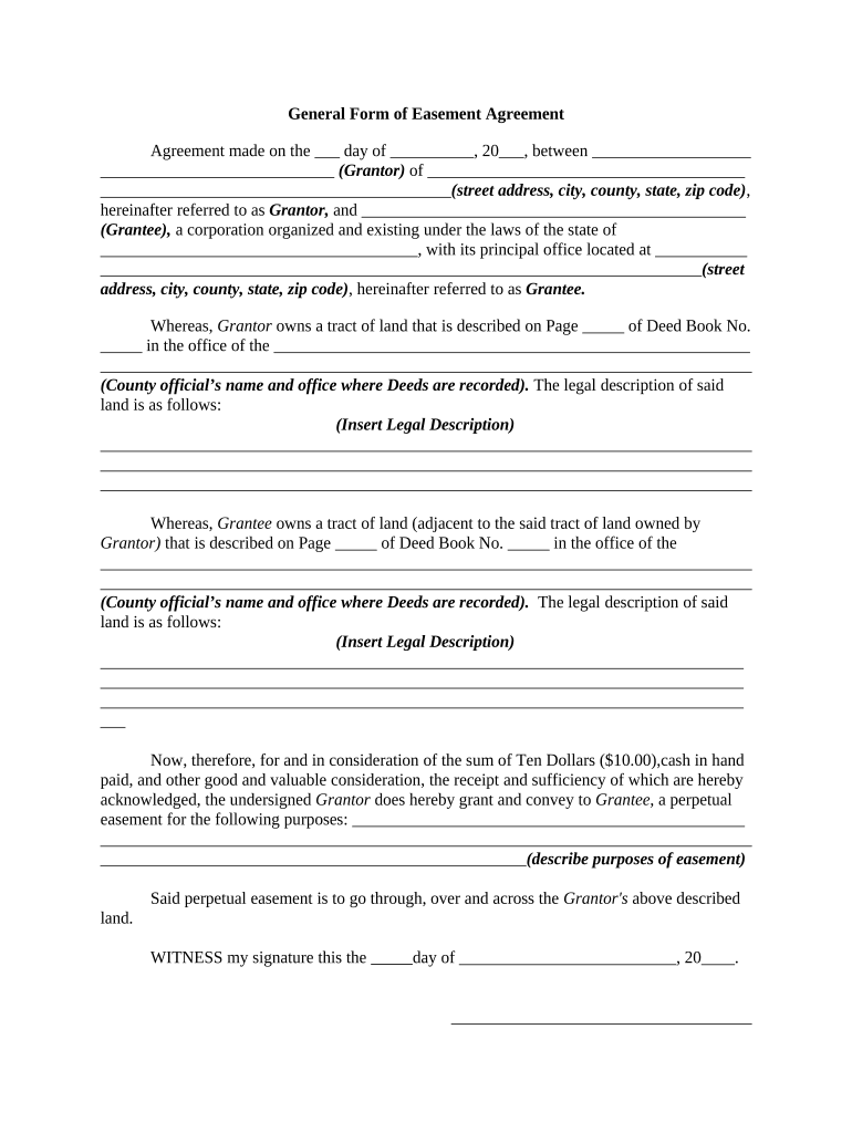 Easement Agreement  Form