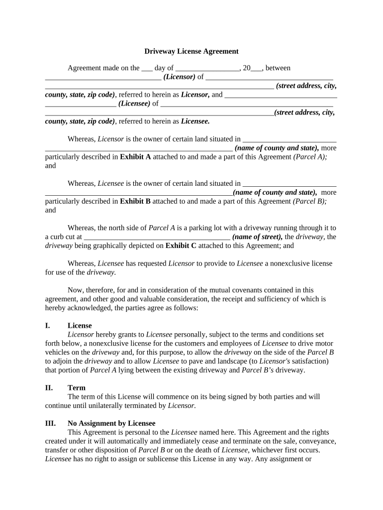 Driveway Agreement  Form