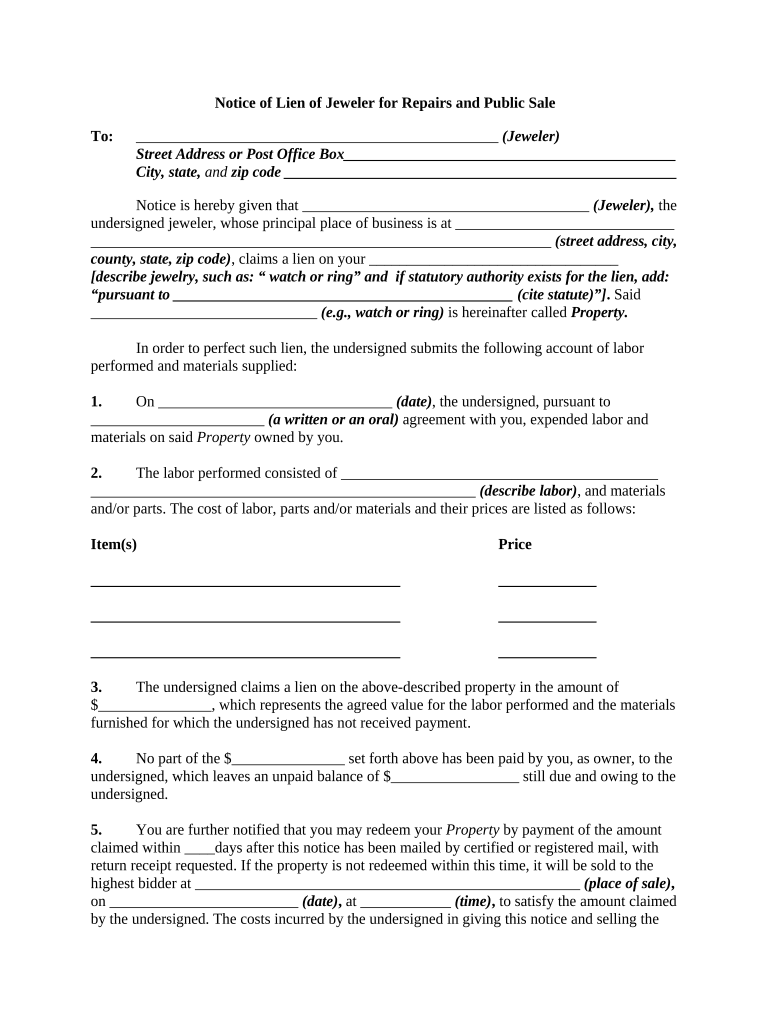 Lien Public Sale  Form