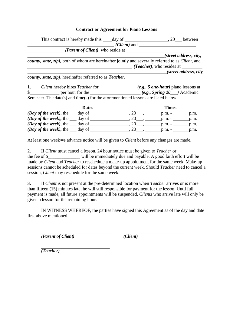 Piano Lesson Contract  Form