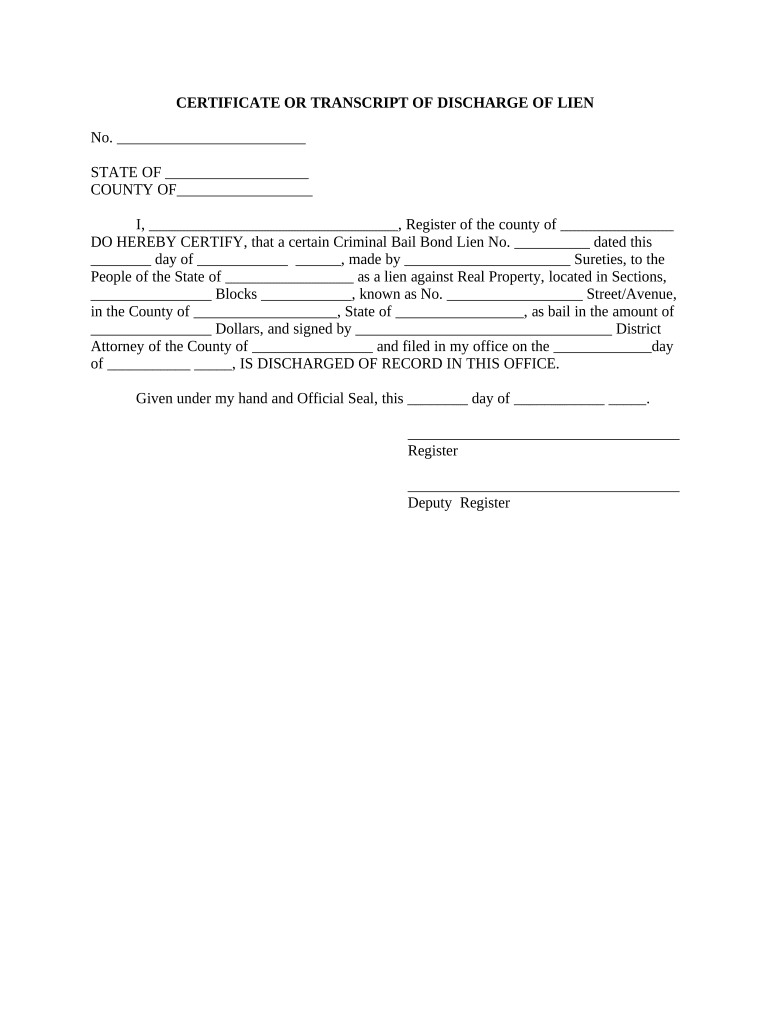 Bond Lien  Form