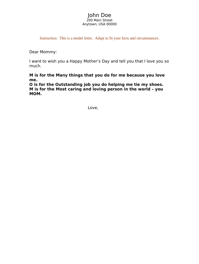 Sample Letter Mother Day  Form