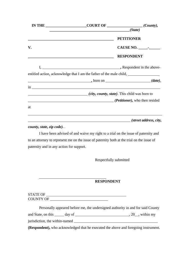 Acknowledgment Paternity Form