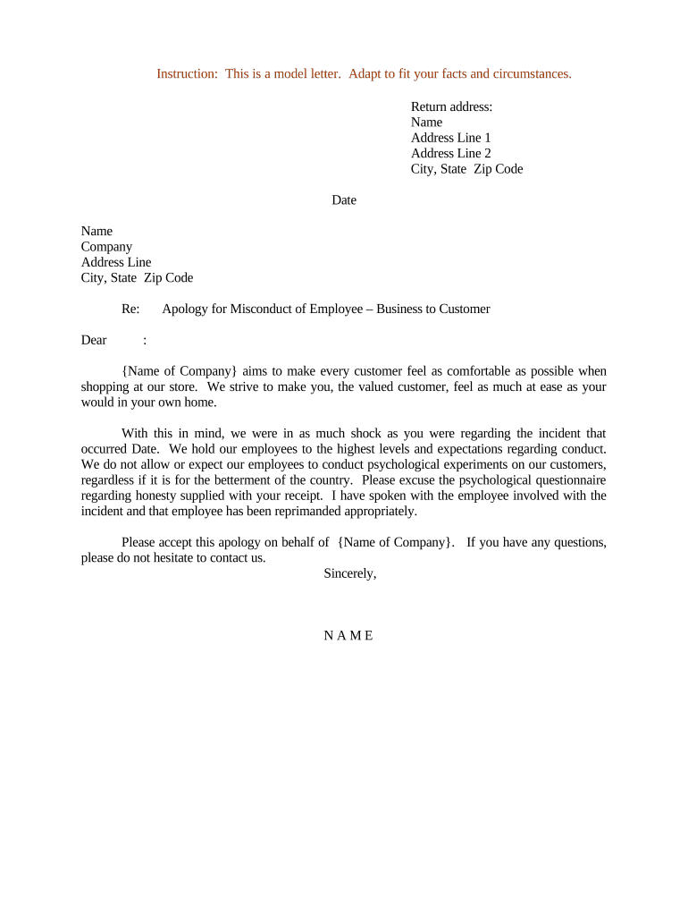 Sample Letter of Apology for Misconduct  Form