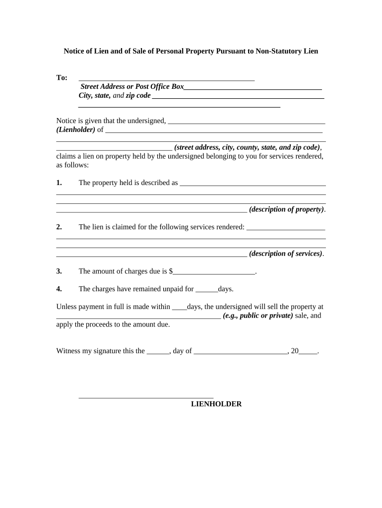 Lien Personal Property  Form