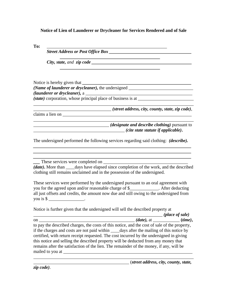 Notice Lien Services  Form