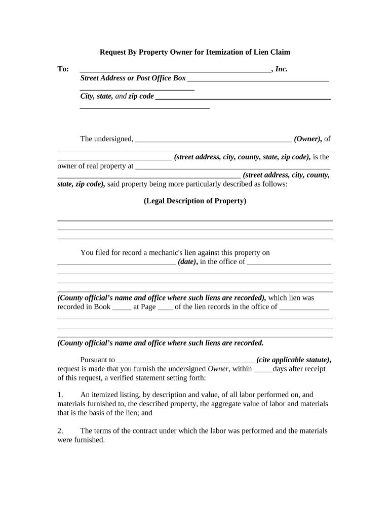 Lien Claim  Form