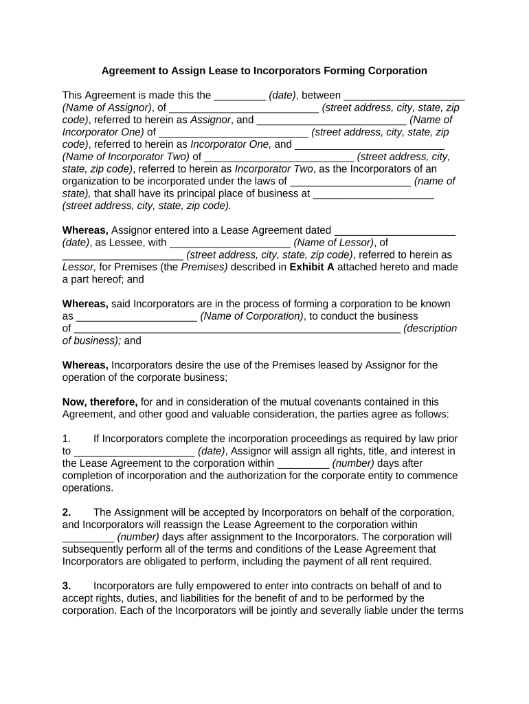 Agreement Assign Lease  Form