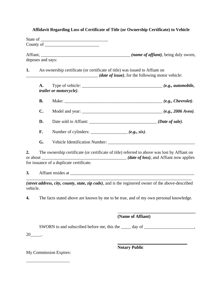 Ownership Certificate  Form
