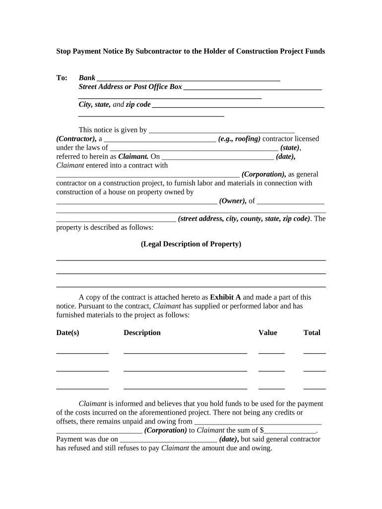 Stop Notice to  Form
