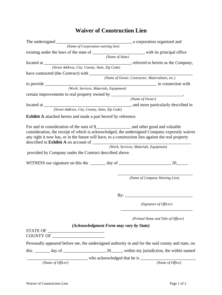 Waiver Construction Form