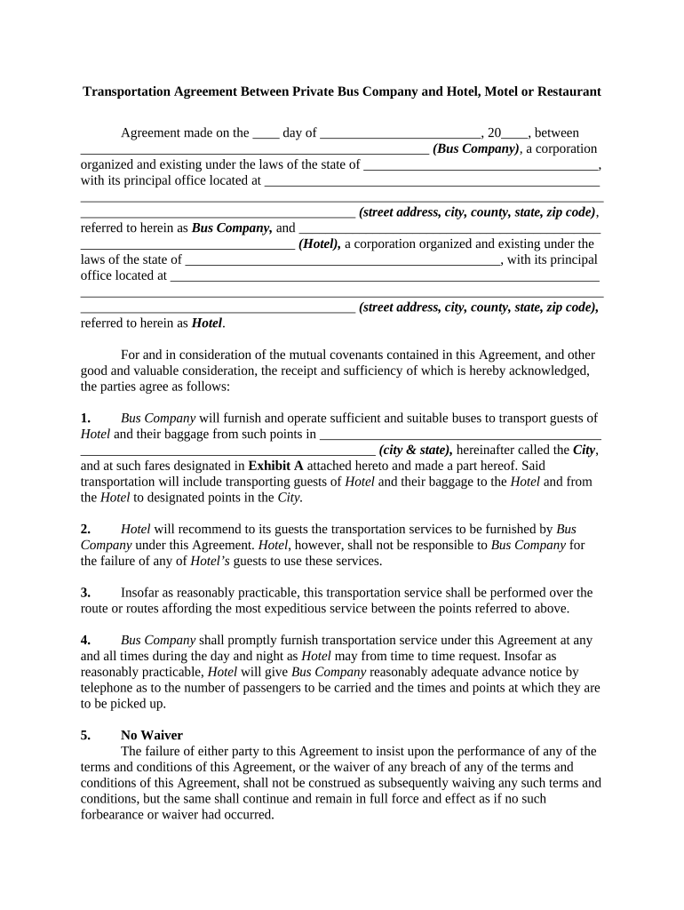 Transportation Agreement Template  Form