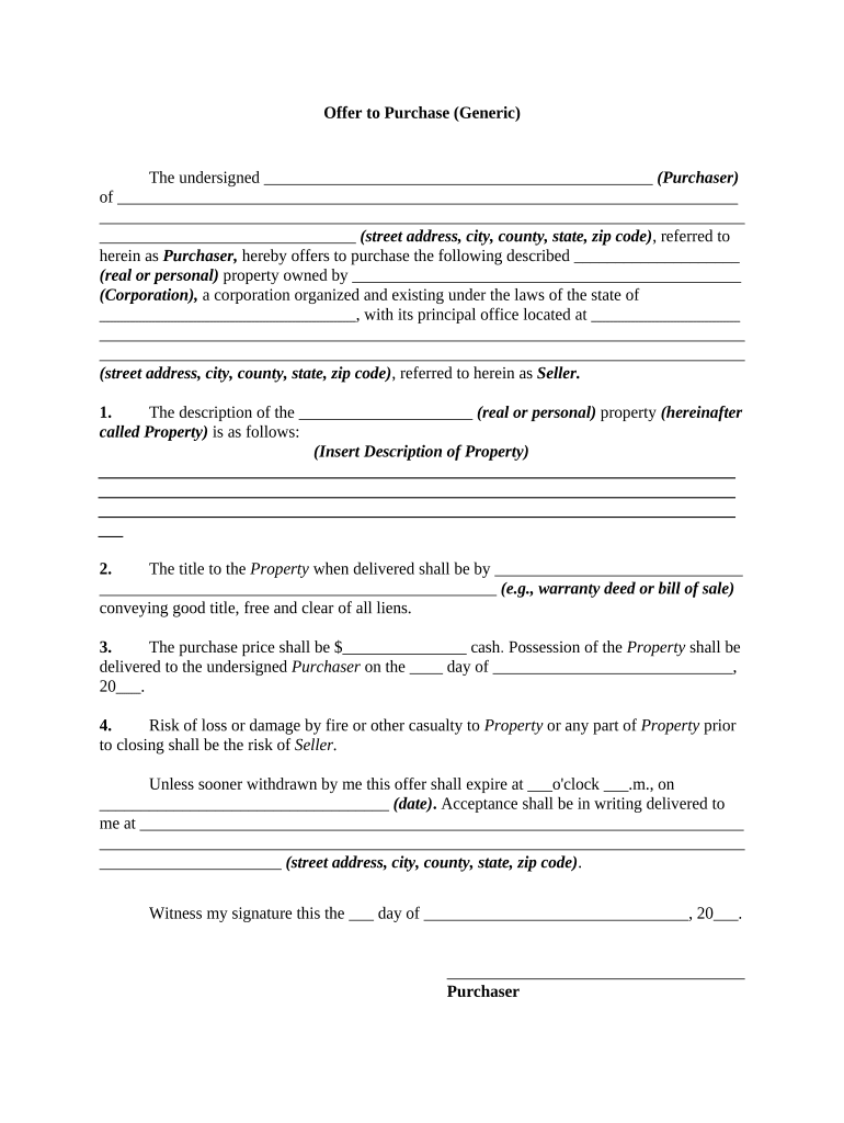 Offer to Purchase Generic  Form