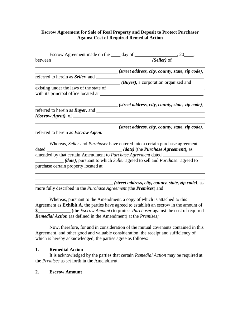 Escrow Agreement  Form
