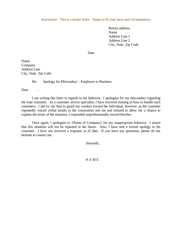 Apology Letter Template Business  Form