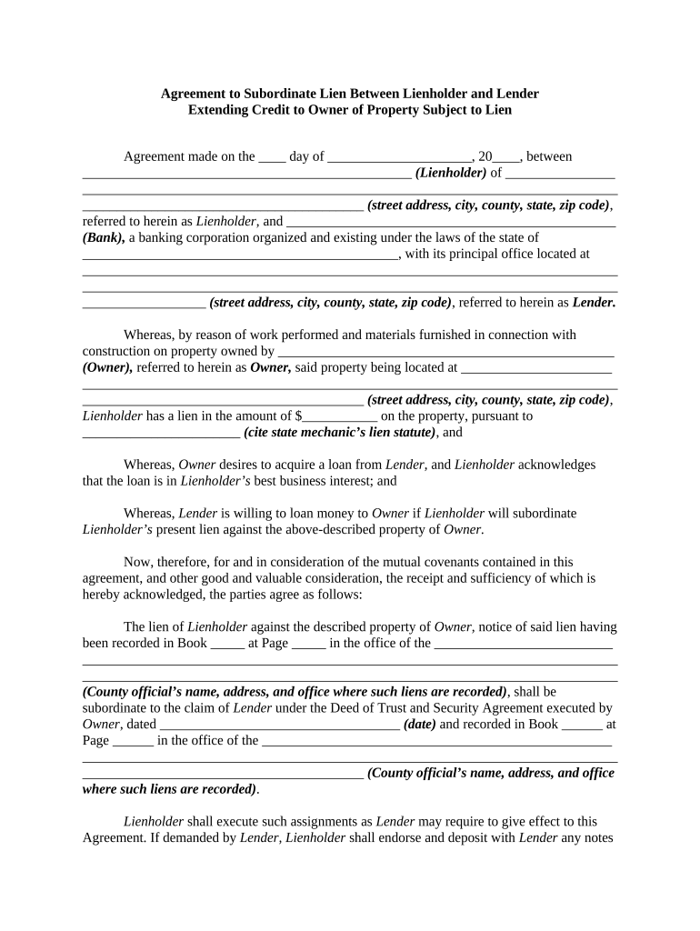 Agreement Lienholder  Form