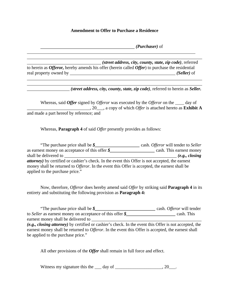 Amendment Offer Purchase  Form