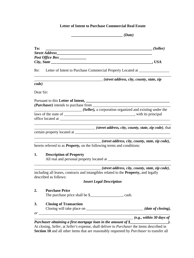 Letter Intent Real Estate  Form