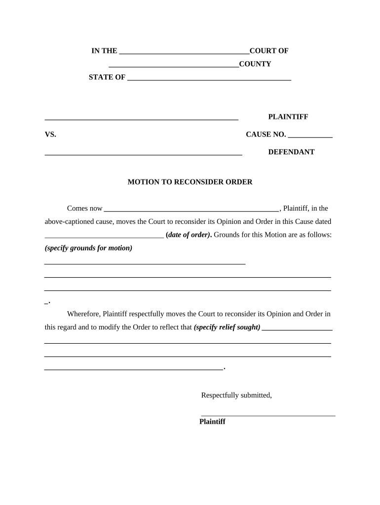 Court Order Form Sample