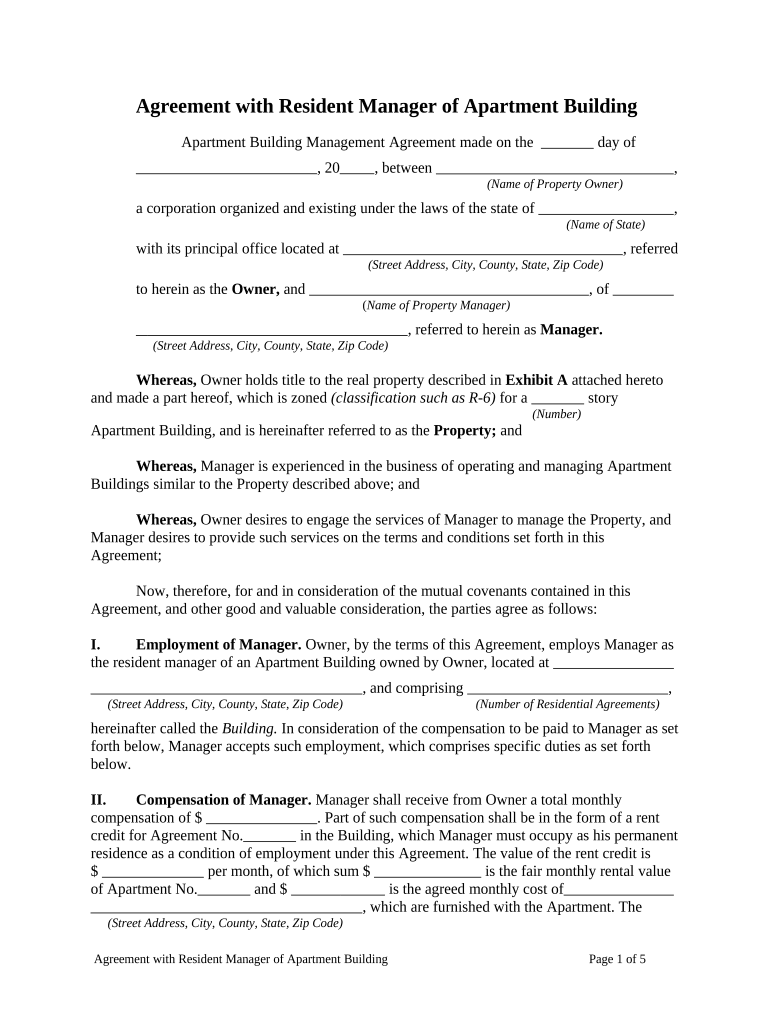 Agreement Apartment Building  Form