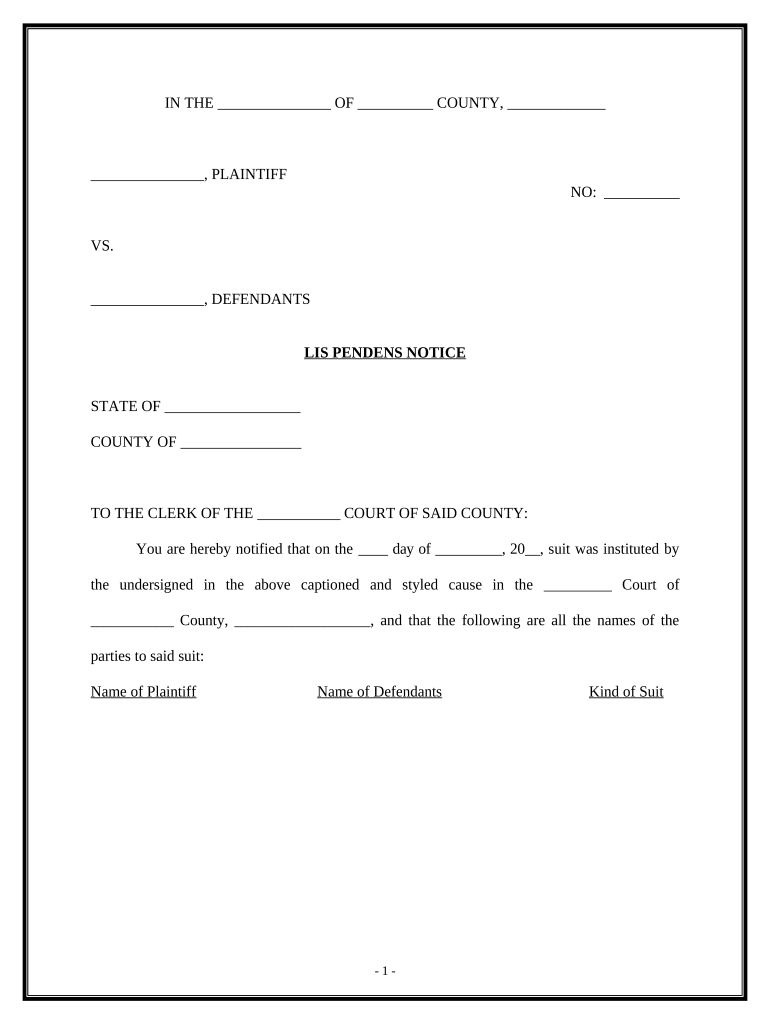 Notice of Lis Pendens Form