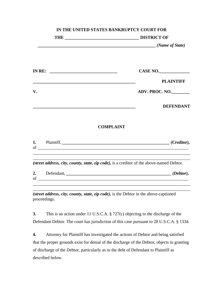 Complaint Bankruptcy  Form