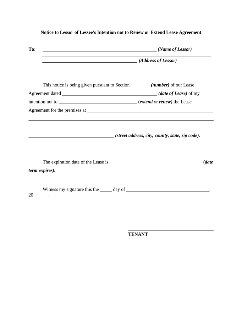 Notice Extend Lease  Form