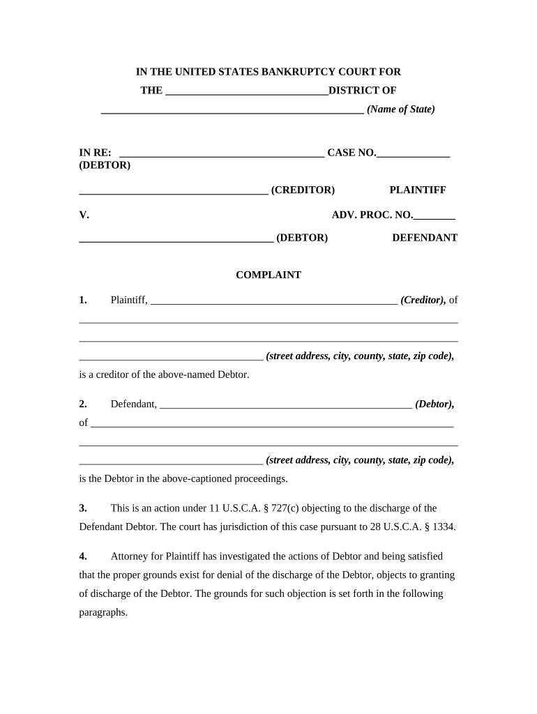 Discharge Bankruptcy Assets  Form