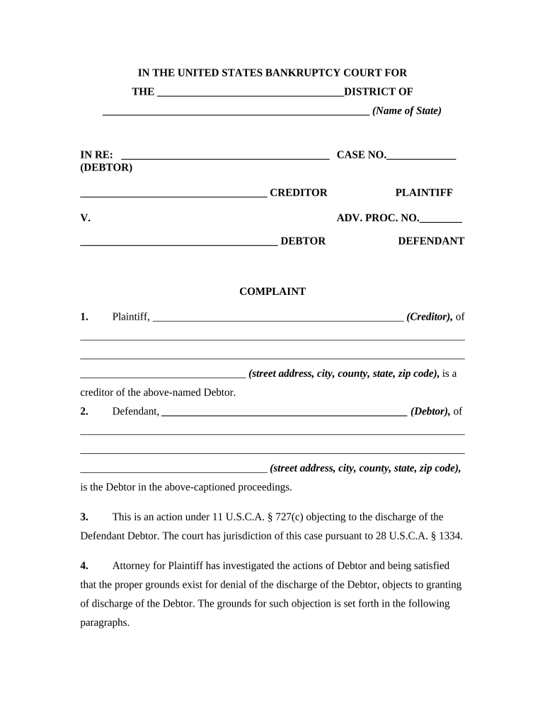 Discharge Bankruptcy  Form