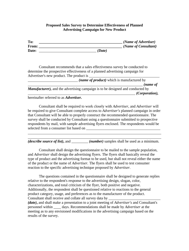 Proposed Sales Survey to Determine Effectiveness of Planned Advertising Campaign for New Product  Form