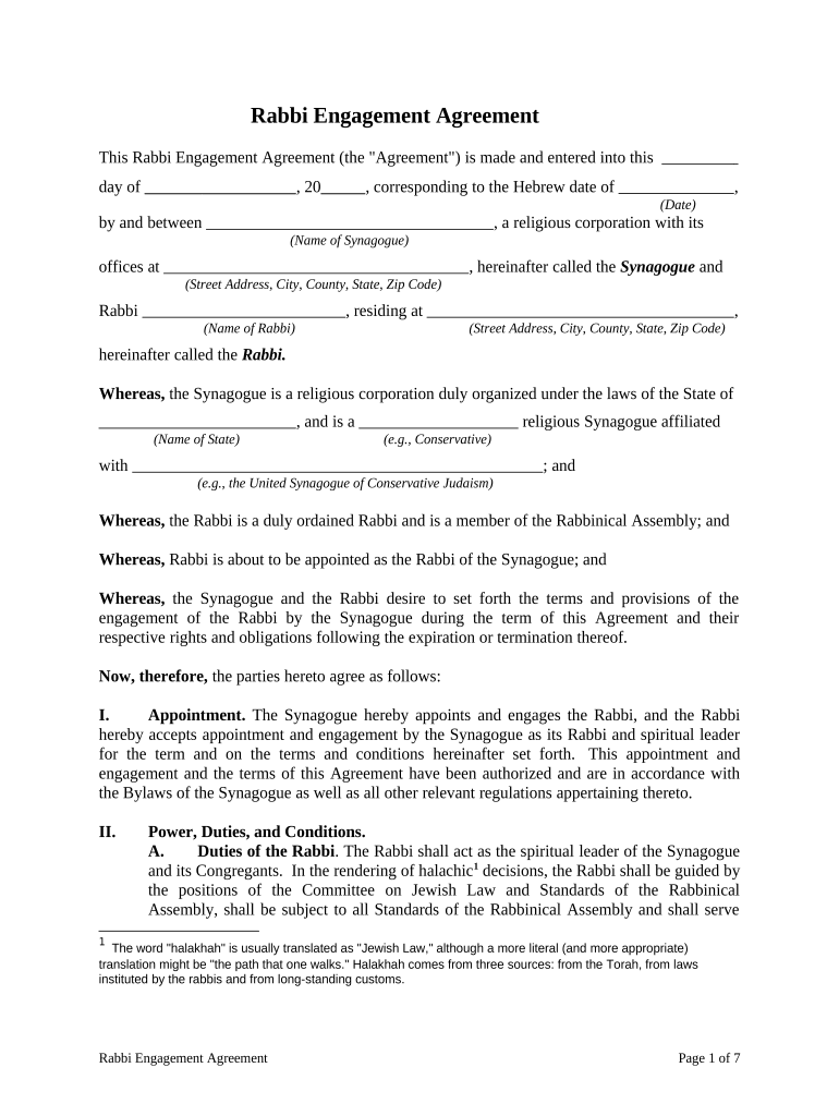 Rabbi Agreement  Form