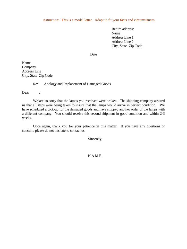 Letter Apology Damaged  Form