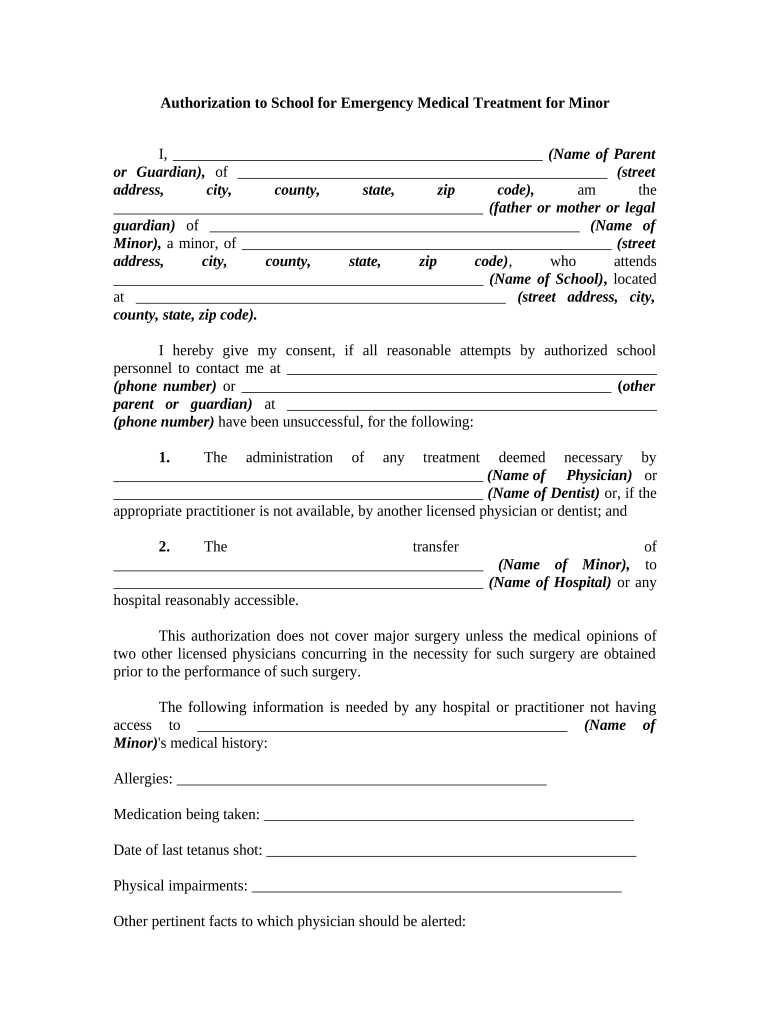 Emergency Medical Form Template