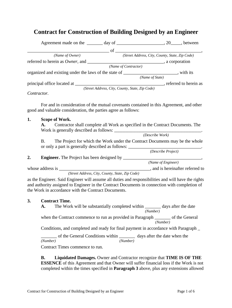 Contract Construction Building Agreement  Form