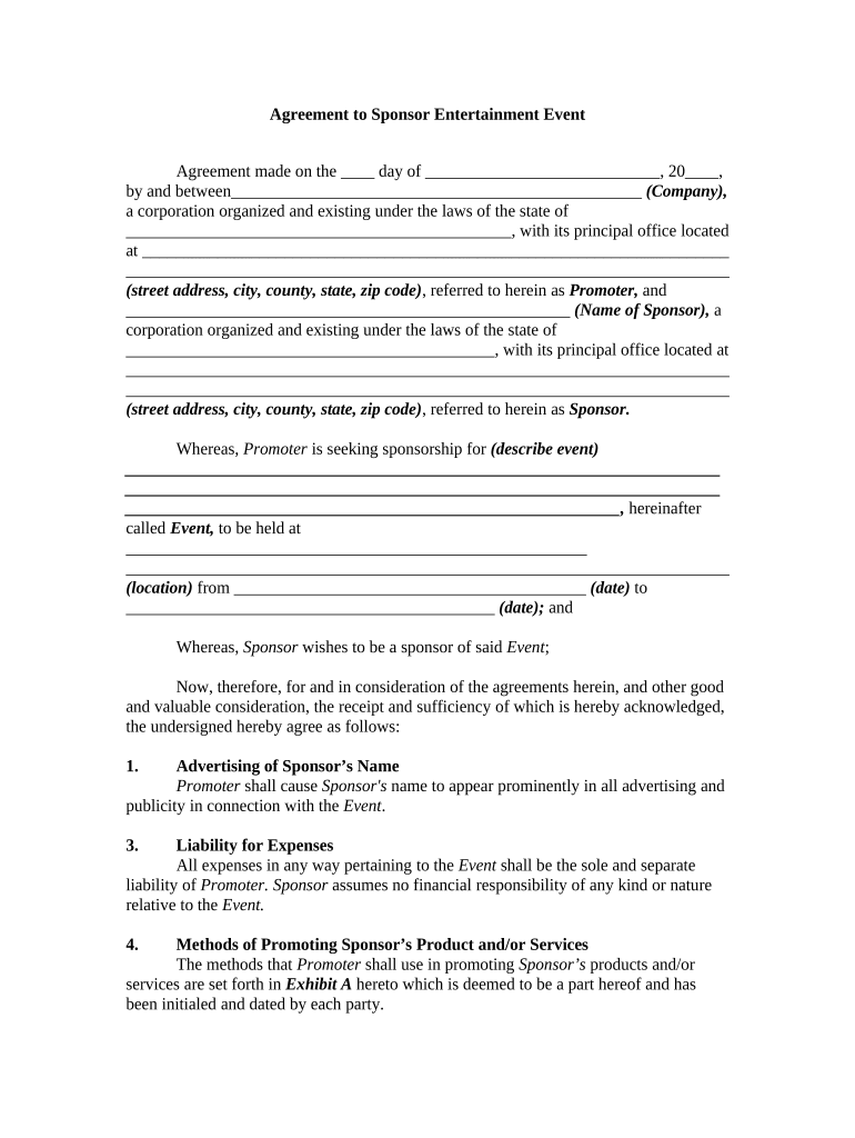 Agreement Sponsor  Form