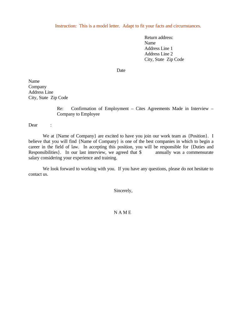 Letter Confirmation Employment  Form