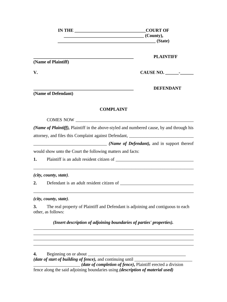 Complaint Fence  Form