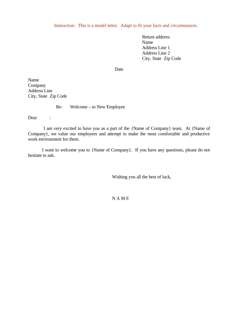 Welcome Letter to New Employee  Form