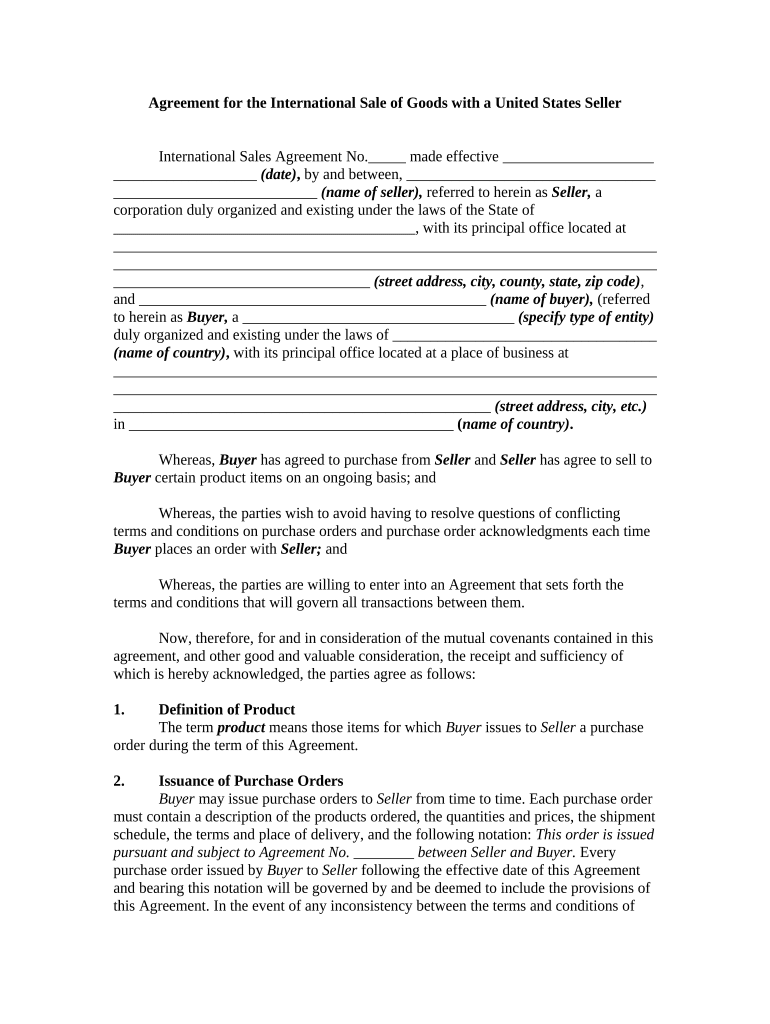 Agreement for the International Sale of Goods with a United States Seller  Form
