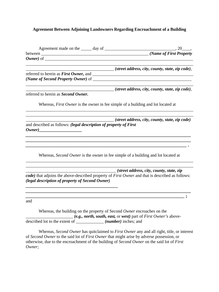 Agreement Encroachment Sample  Form