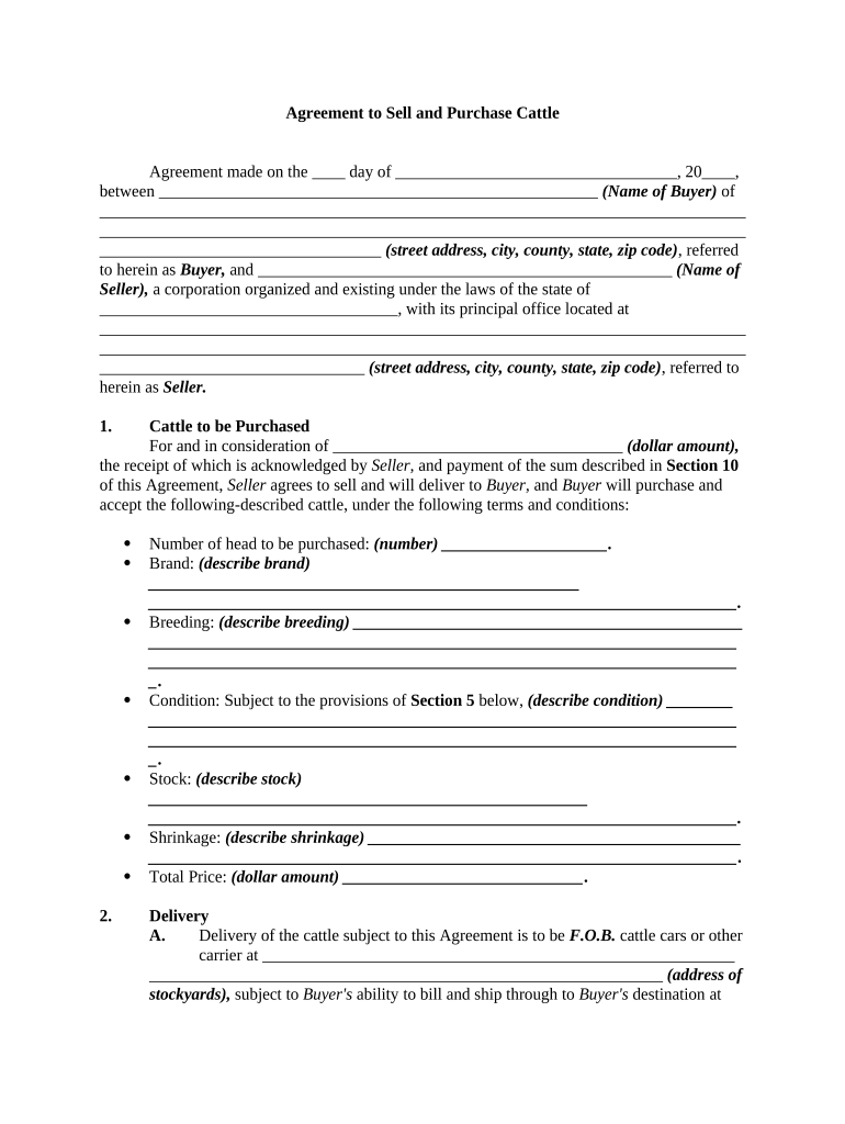 Agreement Cattle Form