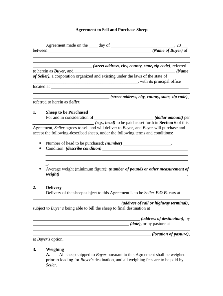 Agreement Sheep  Form