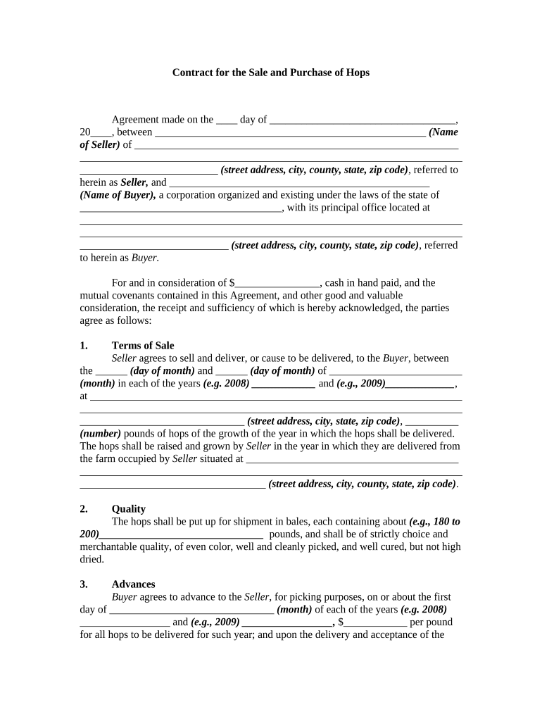 Contract Sale Purchase  Form