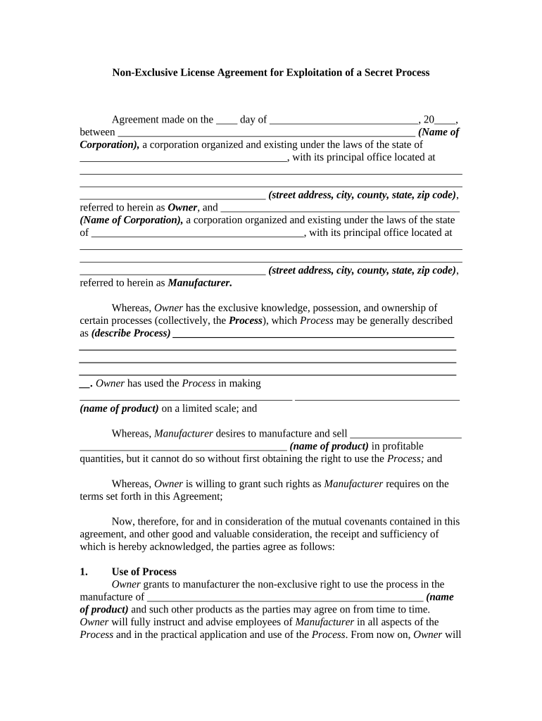 Non Exclusive Agreement  Form